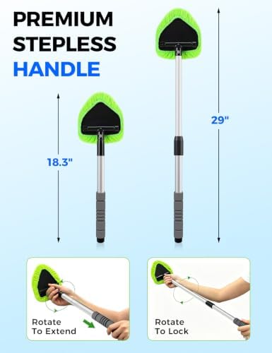 XINDELL Interior Windshield Cleaner Tool – Car Interior Window Cleaning Kit with 29inch Extended Long Handle & 4 Microfiber Pads, Auto Wiper Windshield Brush for Car, Trucks, SUVs, RVs & Home - Image 2