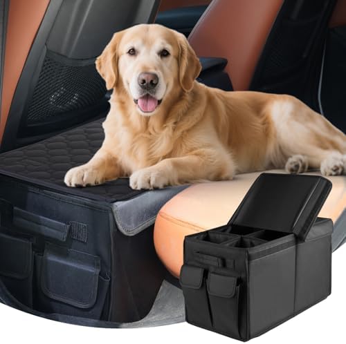 Back Front Seat Extender for Large Dogs Up to 200 Lbs, Adjustable Dog Back Seat Extender with Cushion & Storage Box, Car Organizer Gap Filler for Front or Back Seat by TWINDLE