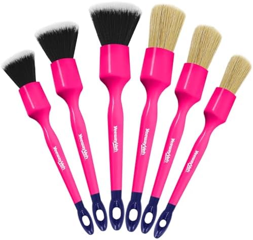 YeewayVeh 6PCS Car Detailing Brush Set, Boars Hair & Ultra Soft, Pink by YeewayVeh