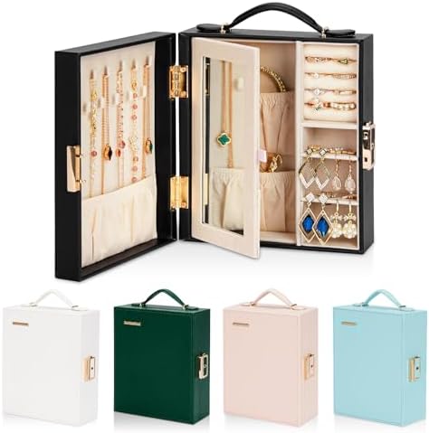 Enthralite Portable Travel Jewelry Case: Jewelry Box with Lock and Mirror | Quality PU Leather & Velvet Lined Jewelry Organizer - Large Capacity for Ring Earring Large Necklaces - Birthday Gift for Her by Enthralite