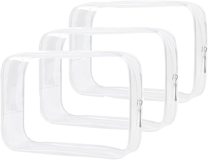 Buminee Clear Travel Bags 3 Pack 7.9"x2.5"x5.3" Multipurpose Transparent TSA Cosmetic Bag Clear Pouch For Toiletry, Makeup, Traveling - Single Zipper by Buminee