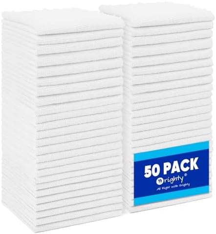 Orighty Microfiber Cleaning Cloth Bulk, 50 Pack Shop Towels 12x12 in, White by AllRightinOrighty