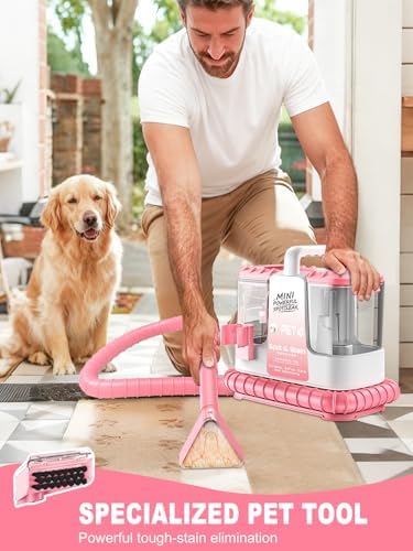 Portable Carpet & Upholstery Cleaner Machine for Pets, Powerful Suction Spot Cleaner for Couch, Sofa, Rugs, Stairs & Car Interior, Lightweight Deep Stain Remover with Cleaning Solution, Pink - Image 5