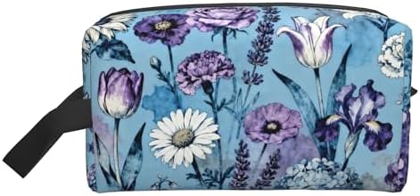 Blue and Purple Watercolor Floral Makeup Bag - Durable 600D Oxford Fabric Travel Cosmetic Bag, Shockproof Foam Padded Toiletry Organizer for Gym & Daily Use 10x6.2x4.9 Inch by OLUSENMO