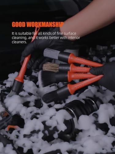 SPTA 8Pcs Wheel & Tire Brush Car Detailing kit, Easy Reach Wheel and Rim Brush, 5pcs Detailing Brushes, Short Handle Cleaning Brush, 1pc Microfiber Cleaning Cloth, Great to Clean Dirty Tires - Image 6