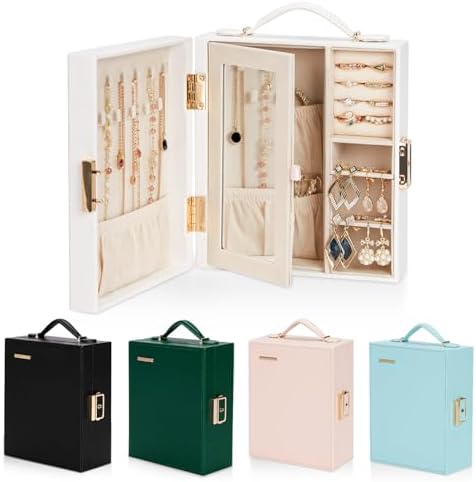 Enthralite Portable Travel Jewelry Case: Jewelry Box with Lock and Mirror | Quality PU Leather & Velvet Lined Jewelry Organizer - Large Capacity for Ring Earring Large Necklaces - Birthday Gift for Her by Enthralite