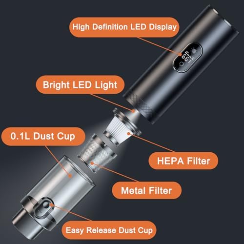 Cordless Car Vacuum Cleaner 14000Pa, Handheld Vacuum Portable Dust Buster Vacuum Small Vacuum Cleaner for Vehicle,Pet,Home, LED Display & Lightweight & Low Noise & Rechargeable - Image 4