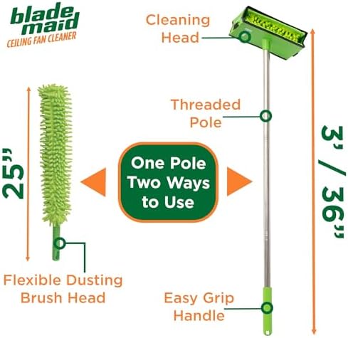 Blade Maid Ceiling Fan Blade Cleaner & Duster | Extendable Pole for High Ceilings, Moldings, Blinds, Walls & Cars, Corner Cleaning Tool, with Reusable Microfiber Pads | Size 3 feet (Pack of 1) - Image 6