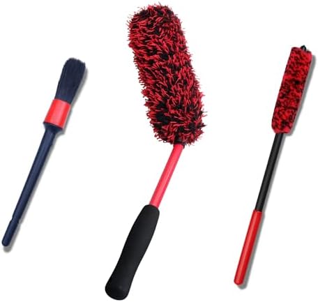 oesee Angled Wheel Brush Kit 3 Pack- Angled Microfiber Wheel Brush, Wheel Barrel Brush, Detailing Brush Scratch Free Calipers Wool Spoke Brush Cleans Brake Dust from Barrels& Hard to Reach Areas by OeSee