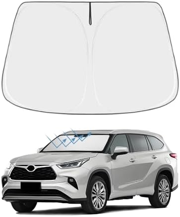 Front Windshield Sun Shade Custom Fit Compatible for Highlander 2008-present Sunshade Foldable UV Ray Reflector Sun Visor Protector Accessories Shield Cover Reflective (for Highlander 2008-present) by akarin
