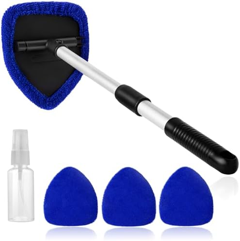 Qydipclin 11pcs Windshield Cleaner Tool, Car Window Cleaning Wash Kit with 6 Reusable Microfiber Pads 2 Spray Bottles and Extendable Handles Auto Glass Wiper Kit, Blue & Green - Image 6