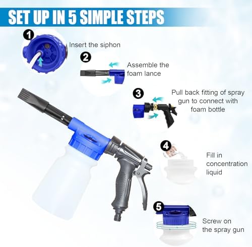 ZIMISI Car Wash Foam Gun, Foam Cannon for Hose, Professional Car Foam Sprayer with 6 Levels Foam Concentration, Spray Gun Cleaner, Connects to Any Garden Hose (Blue) - Image 5