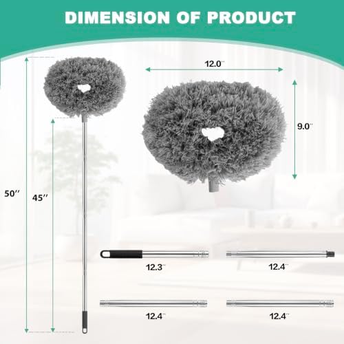 Ceiling Fan Cleaner Duster Reusable Microfiber Ceiling Fan Blade Cleaner Removable Duster with Extension Pole Adjusts 13 to 49.7 Inch for Cleaning Walls Bookshelves Furniture Door Window Top (Gray) - Image 6