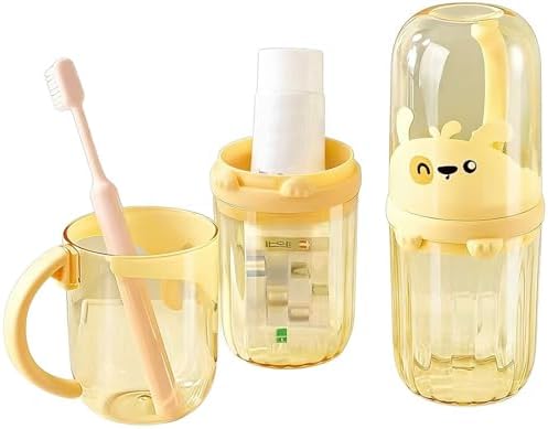 Toothbrush Travel Case for Kids with Detachable Handle, Portable Cute Toothbrush Holders, Multifuction Toothbrushes Toothpaste Storage Box for Camping Travel or Daily Use (Yellow) by MYLDH
