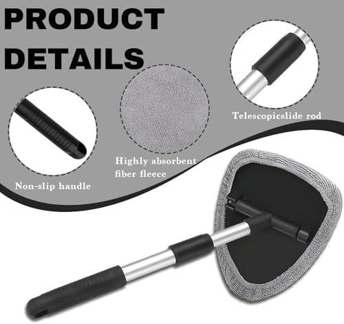 Car Window Cleaner, Car Cleanser Brush, Car Accessories Car Cleaning Supplies Tools, Car Cleaning Kit with Extendable Handle, Microfiber Cloth, Spray Bottle, Fits All Cars (Gray) - Image 6