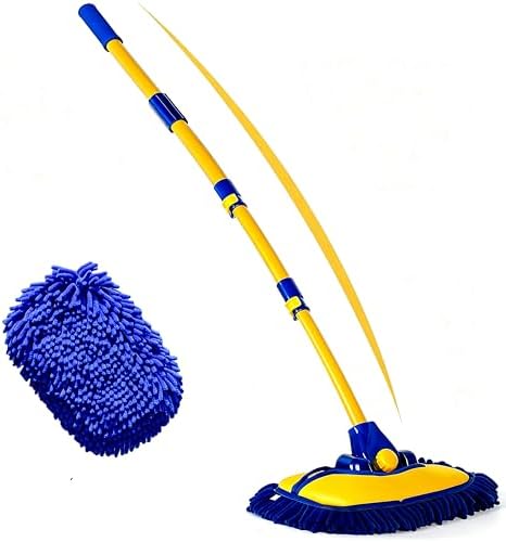57'' Car Wash Brush with Long Handle Chenille Microfiber Car Wash Kit Mitt Retractable Bent Pole Car Wash Mop for Cars RV Truck Boat (Blue-2) by NEZENO