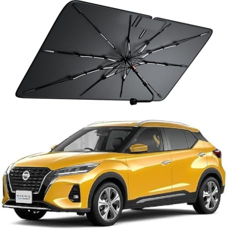Windshield Sun Shade for Nissan Kicks 2018–2026, Foldable Umbrella Sunshade with 100% UV Block, Multi-Layer Heat Insulation, Reinforced 10-Rib Frame, Keeps Car Cooler, Summer Car Accessory by Amadaw
