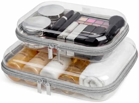 2pcs Clear zipper pouches | Hard sided pencil case | Hard shell zipper case | Hard case organizer for airline travel | Makeup or toy storage - SILVER by Unknown