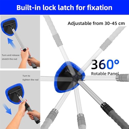 desin Windshield Cleaning Tool, Car Window Cleaner Windshield Cleaner with 4 Reusable and Washable Microfiber Pads and Extendable Handle Auto Inside Glass Wiper Kit - Image 2