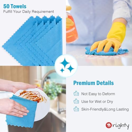 Orighty Microfiber Cleaning Cloth Bulk, 50 Pack Shop Towels 12x12 in, Blue - Image 5