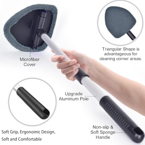 desin Windshield Cleaning Tool, Car Window Cleaner Windshield Cleaner with 4 Reusable and Washable Microfiber Pads and Extendable Handle Auto Inside Glass Wiper - Image 3