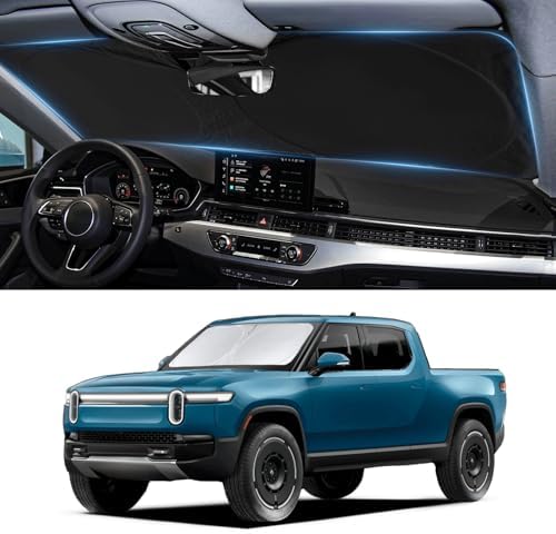 Custom Fit Rivian R1T Windshield Sunshade for 2022-2023 2024 2025 Rivian R1S/R1T Accessories Front Window Sun Shades Shield Cover for Windshield Foldable 210T Sun Visor Protector Blocks UV Ray - Image 3