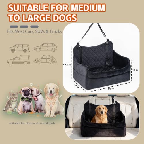 Dog Car Seat for Large Dogs up to 55 lbs, Heavy Duty Booster Seat | Reinforced pet car seat: safety tether, adjustable straps, waterproof Oxford fabric, anti-slip base for SUV, car & truck - Image 5