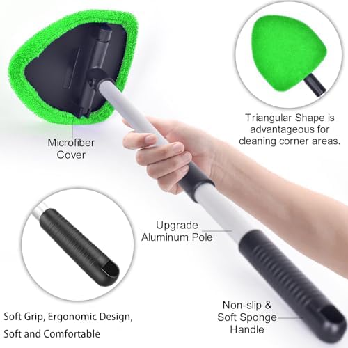 desin Windshield Cleaning Tool, Car Window Cleaner Windshield Cleaner with 4 Reusable and Washable Microfiber Pads and Extendable Handle Auto Inside Glass Wiper - Image 3