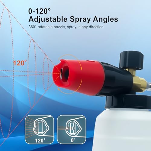 Adjustable Foam Canon for Pressure Washer, Pressure Washer Foam Cannon, 1/4 Inch Quick Connect, 1L (34 oz) Bottle, 5 Spray Nozzle Tips for Car Wash - Image 5