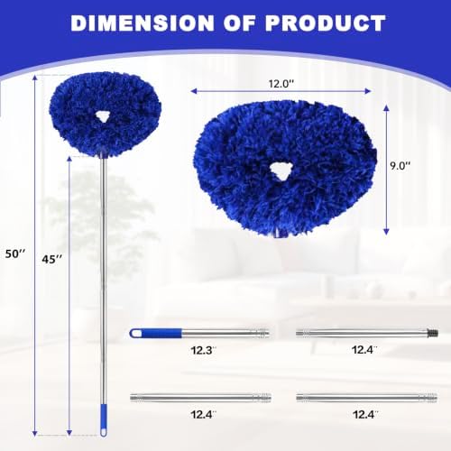 Ceiling Fan Cleaner Duster Reusable Microfiber Ceiling Fan Blade Cleaner Removable Duster with Extension Pole Adjusts 13 to 49.7 Inch for Cleaning Walls Furniture Door Window Top (Dark Blue) - Image 6