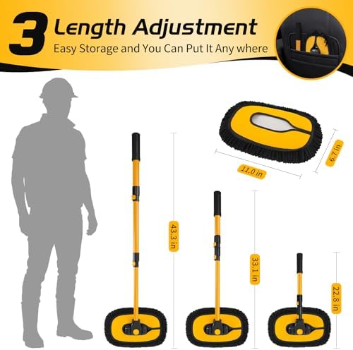 HIPPIH 15° Curved Car Wash Brush with Long Handle, 2 Scratch-Free Mop Heads - Image 2