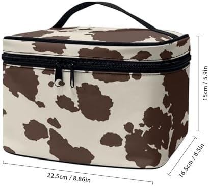 Brown Cow Print Makeup Bag for Women Lightweight Travel Makeup Bag With Handle Womens Cosmetic Makeup Organizer Vanity Case for Holiday Trip - Image 4