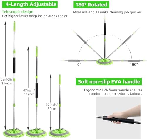 62" Car Wash Brush with Long Handle, Microfiber Car Wash Mop with 180° Rotating Head, Scratch-Free Car Cleaning Brush Kit, Microfiber Carwash Kit Set, Car Washing Supplies for Cars RV Truck Exterior - Image 3