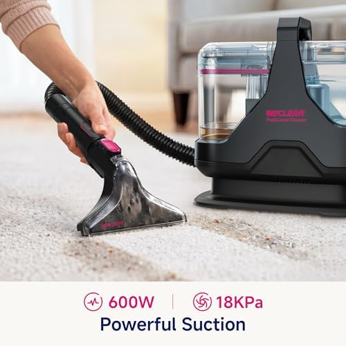Portable Carpet Cleaner，18kPa Handheld Spot Cleaner for Upholstery and Car Interior，Pet Stain Remover with 500ml Tank，Lightweight for Sofa，Couch，Stairs，Mattress，Black and Pink - Image 3