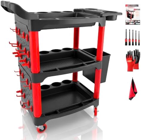 Auto Detailing Cart with Wheels, 3 Tier Rolling Detail Cart by Unknown