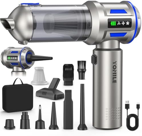 Yomile Mini Vacuum Cleaner, 2 in 1 27000PA Brushless Car Vacuum Air Duster 9000mAh Battery Air Blower Wireless Handheld Vacuum for Car,Office and Home by Yomile