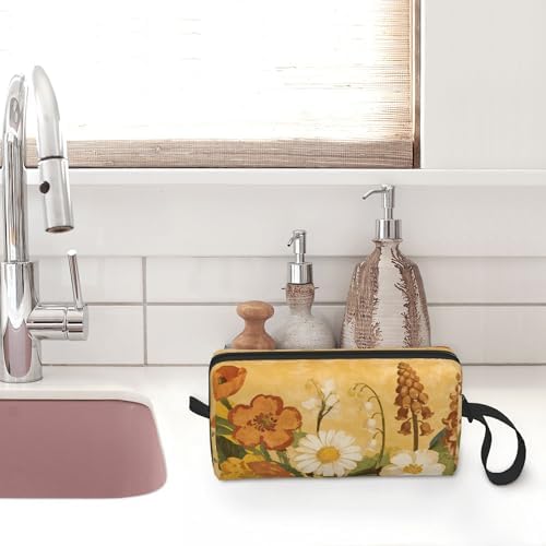 Vintage Floral Print Makeup Bag for Women with Wrist Strap | Durable 600D Oxford Fabric Cosmetic Organizer,Compact Travel Pouch with Handle for Gym & Daily Use - Image 7