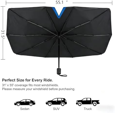 Upgraded Car Windshield Sun Shade Umbrella, Foldable Car Umbrella Sunshade, Sun Protection & Heat Insulation Windshield Sunshades, 90% UV Resistant Front Window Cover, for Most Vehicles (#01) - Image 2