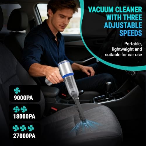 Yomile Mini Vacuum Cleaner, 2 in 1 27000PA Brushless Car Vacuum Air Duster 9000mAh Battery Air Blower Handheld Vacuum for Car,Office and Home (Black) - Image 3