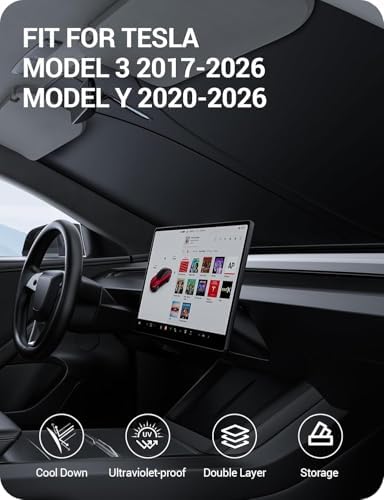 BASENOR Windshield Sunshade for 2017-2026 Tesla Model Y Model Y L Model 3 - Image 2
