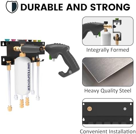 UNITEDPOWER Pressure Washer Gun Holder，Wall Mount Foam Cannon Holder，Tool Storage Rack for Pressure Washer Wand/Nozzle Tips, Car Wash Accessories Organizer, Black - Image 4