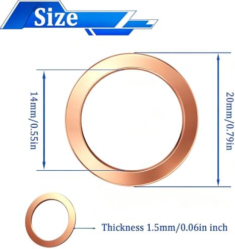 30PCS Oil Drain Plug Gasket,14mm Copper and Aluminum Crush Washers Assortment Kit,Automotive Replacement Drain Plug Gaskets-OEM 007603-014106/OEM 94109-14000 - Image 2