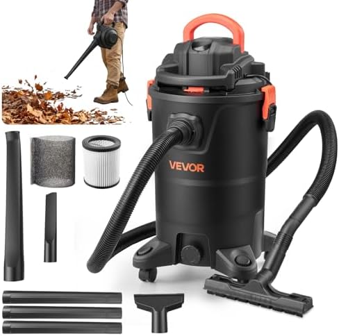 VEVOR 3-in-1 Shop Vac, 8 Gallon Wet Dry Shop Vacuum, 4.5 Peak HP Portable Vacuum Cleaner with Blower, Dual-Filter, 950W Input Power, 1.25in x 7ft Hose, 9.8ft Cord for Jobsite, Workshop, Garage, Home by VEVOR