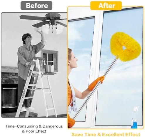 Ceiling Fan Cleaner Duster Reusable Microfiber Ceiling Fan Blade Cleaner Removable Duster with Extension Pole Adjusts 13 to 49.7 Inch for Cleaning Walls Bookshelves Furniture Door Window Top (Yellow) - Image 4