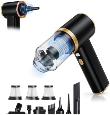 Handheld Vacuum Cordless Rechargeable,Small Dust Buster Cleaner Portable Lightweight with High Power Motor 3 Filter,LED Light，7-in-1 Cleaning Kit for Home Office Car Pet,Black by YIKEXINCHEN