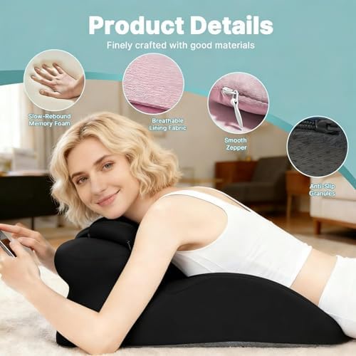 Ergonomic Memory Foam Wedge Pillowfor Back, Neck & Leg Support -Reading, TV, and Bed Rest Comfortcushion,Pink - Image 5