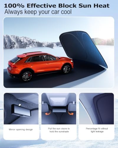 DMJN Front Windshield Sun Shade for Ford F150 F250 F350 F450 (2021-2026), [Nano Ice-Crystal Coatings] UPF50+ Heat & UV Block, Protect Car Interior & Keep Cool, Flodable Steel-Ring Car Cover for Summer - Image 4