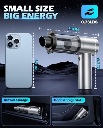 2026 Upgraded Handheld Car Vacuum, Cordless Car Vacuum Cleaner with 15000Pa Strong Suction, Brushless Motor & Filter, 7-in-1 Cleaning Kit, Type-C Charging for Home Office Car Pet (Silver) - Image 6