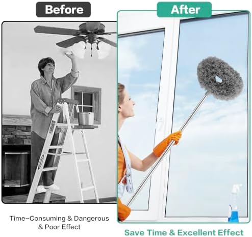 Ceiling Fan Cleaner Duster Reusable Microfiber Ceiling Fan Blade Cleaner Removable Duster with Extension Pole Adjusts 13 to 49.7 Inch for Cleaning Walls Bookshelves Furniture Door Window Top (Gray) - Image 4