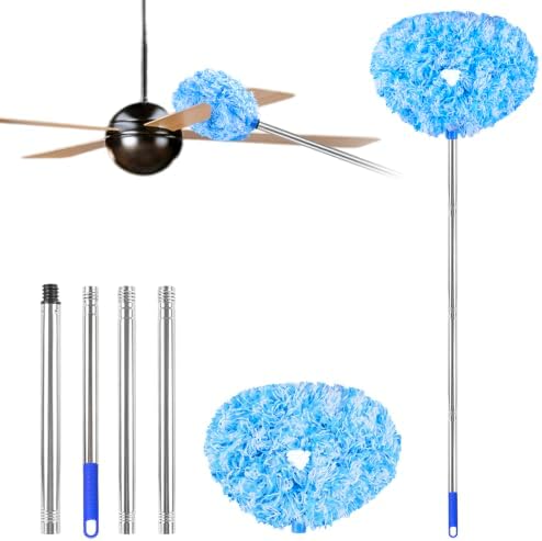 Ceiling Fan Cleaner Duster Reusable Microfiber Ceiling Fan Blade Cleaner Removable Duster with Extension Pole Adjusts 13 to 49.7 Inch for Cleaning Walls Furniture Door Window Top (Blue White) by Unknown
